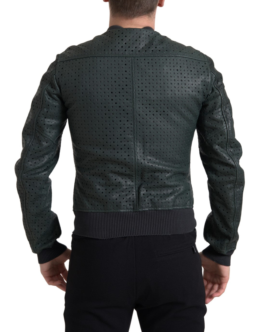 Bomber en cuir perforé vert de Dolce & Gabbana