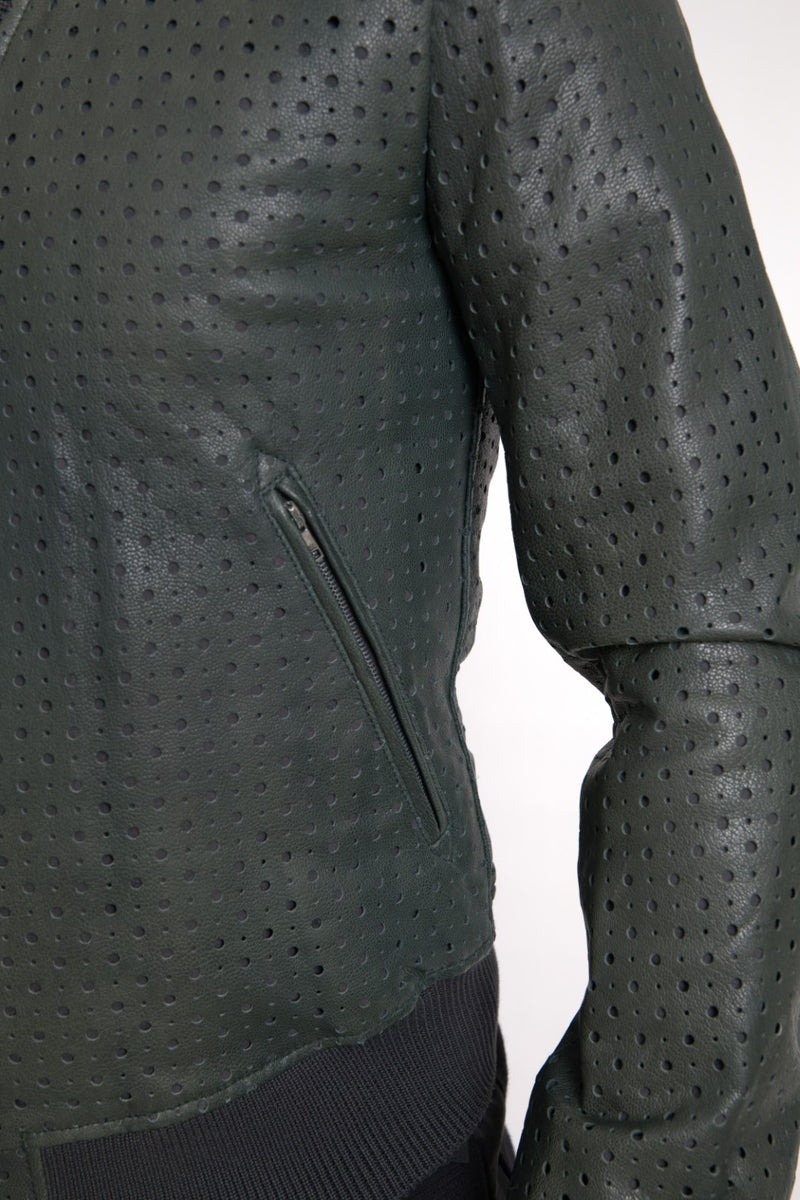 Bomber en cuir perforé vert de Dolce & Gabbana