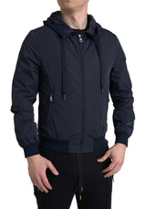 Pull en polyester à capuche bleu avec logo et fermeture éclair intégrale de Dolce &amp; Gabbana