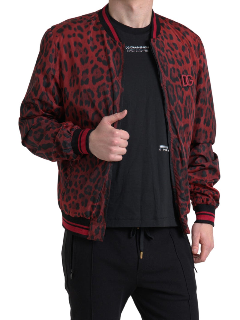 Veste courte bomber à imprimé léopard rouge de Dolce & Gabbana