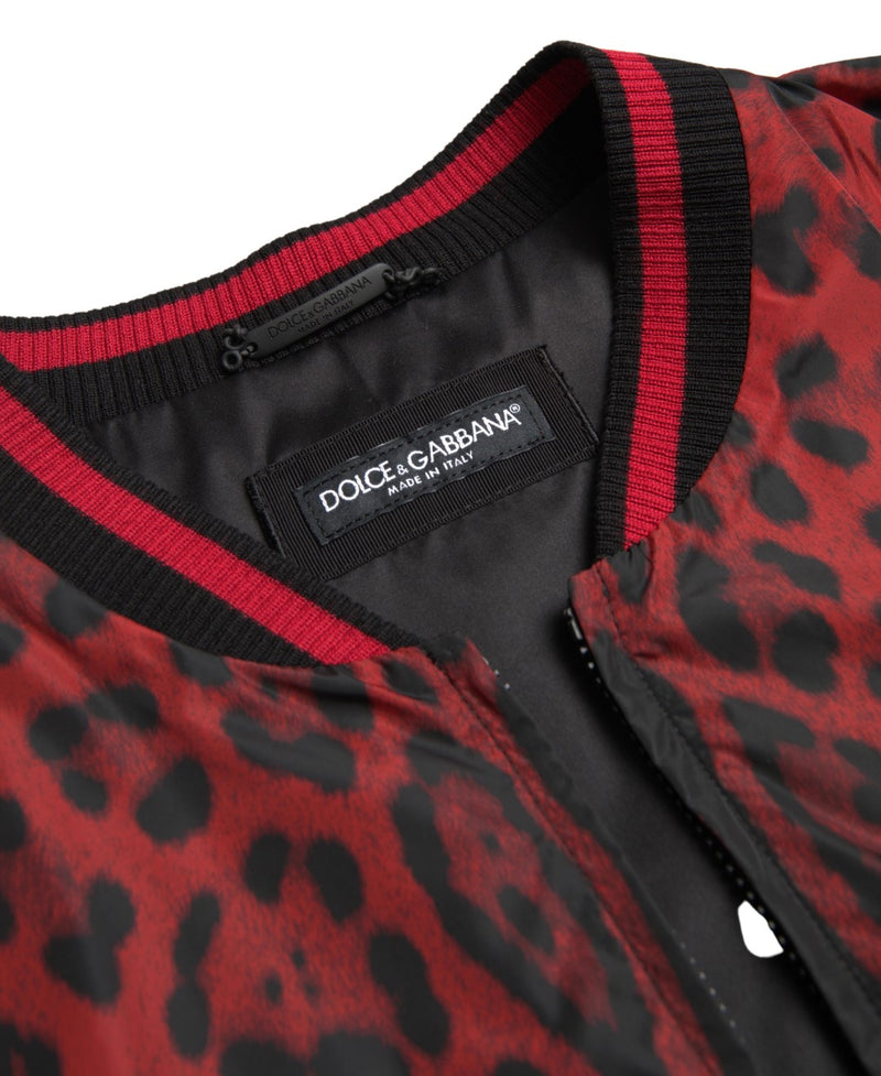 Veste courte bomber à imprimé léopard rouge de Dolce & Gabbana