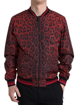 Veste courte bomber à imprimé léopard rouge de Dolce & Gabbana