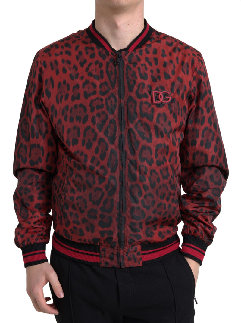 Veste courte bomber à imprimé léopard rouge de Dolce & Gabbana