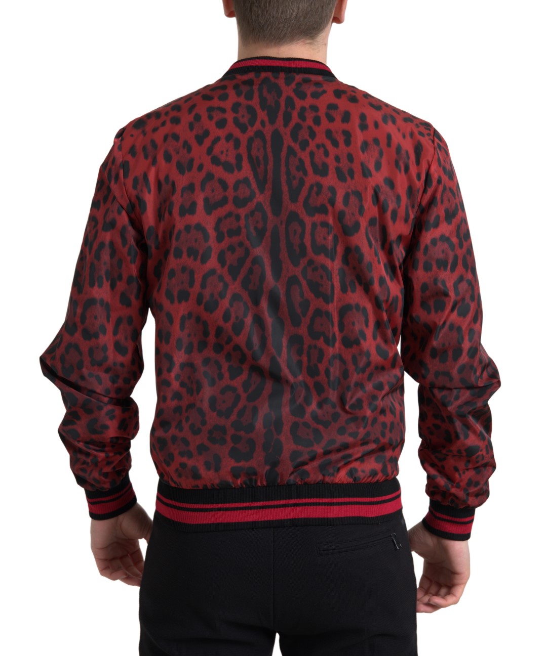 Veste courte bomber à imprimé léopard rouge de Dolce & Gabbana
