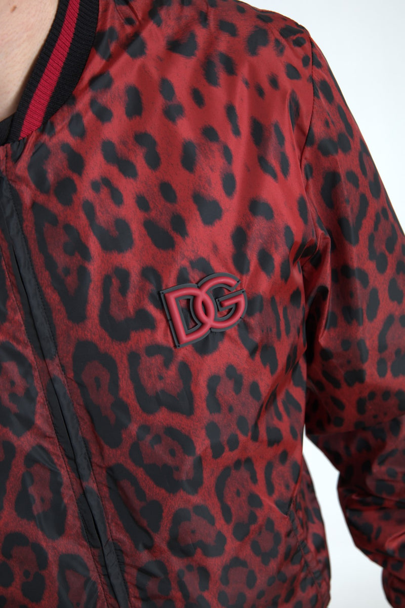 Veste courte bomber à imprimé léopard rouge de Dolce & Gabbana