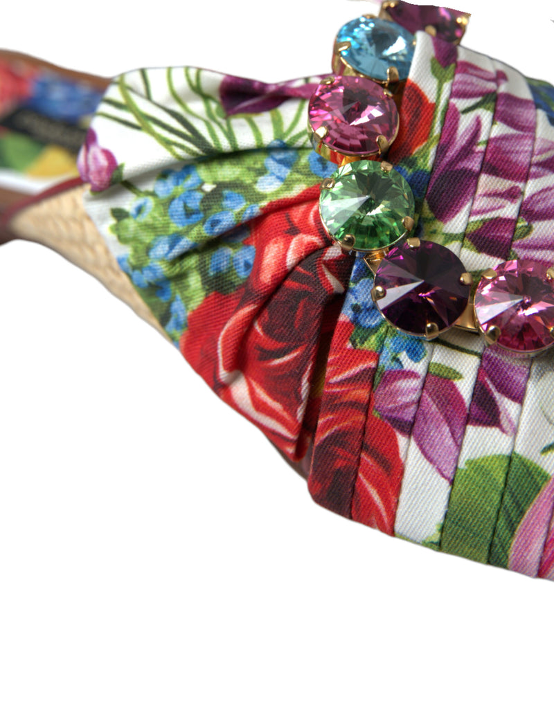 Dolce & Gabbana Multicolor Floral Flats Crystal Sandals