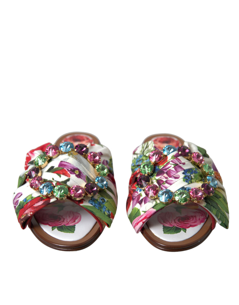 Dolce & Gabbana Multicolor Floral Flats Crystal Sandals