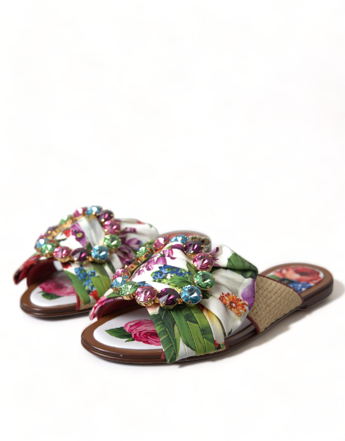 Dolce & Gabbana Multicolor Floral Flats Crystal Sandals