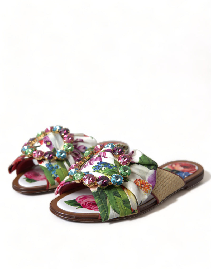 Dolce & Gabbana Multicolor Floral Flats Crystal Sandals