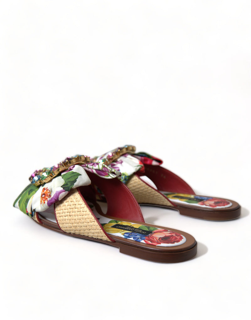 Dolce & Gabbana Multicolor Floral Flats Crystal Sandals