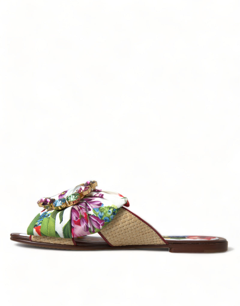 Dolce & Gabbana Multicolor Floral Flats Crystal Sandals