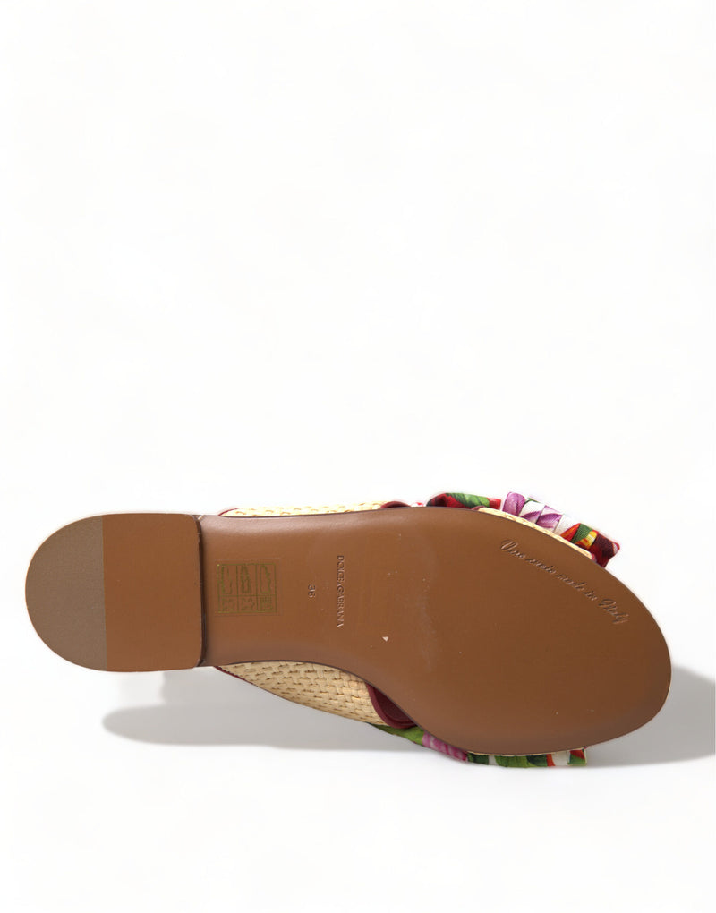 Dolce & Gabbana Multicolor Floral Flats Crystal Sandals