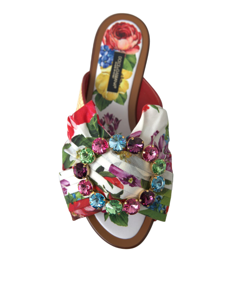 Dolce & Gabbana Multicolor Floral Flats Crystal Sandals