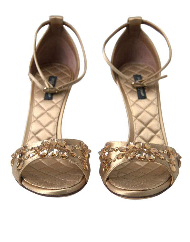 Dolce & Gabbana Gold Satin Ankle Strap Crystal Sandals