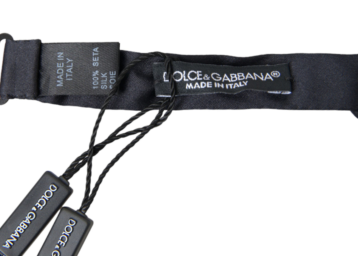 Nœud papillon papillon réglable en satin de soie bleu foncé Dolce &amp; Gabbana pour homme