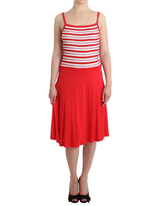 Roccobarocco Robe trapèze en jersey rayé rouge
