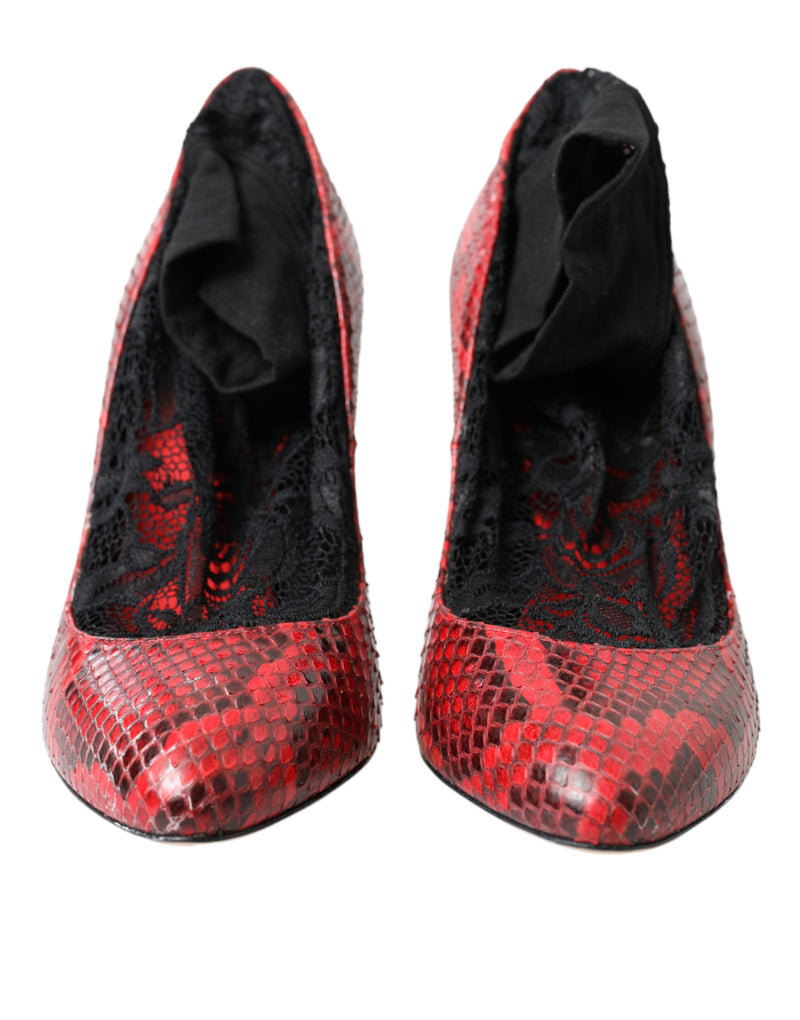 Dolce & Gabbana Red Ayers Leather Lace Socks Pumps