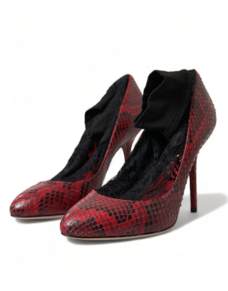 Dolce & Gabbana Red Ayers Leather Lace Socks Pumps