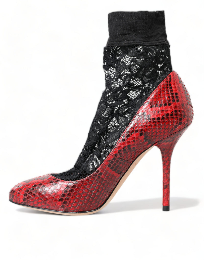 Dolce & Gabbana Red Ayers Leather Lace Socks Pumps