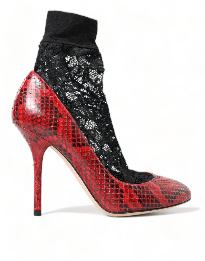 Dolce & Gabbana Red Ayers Leather Lace Socks Pumps