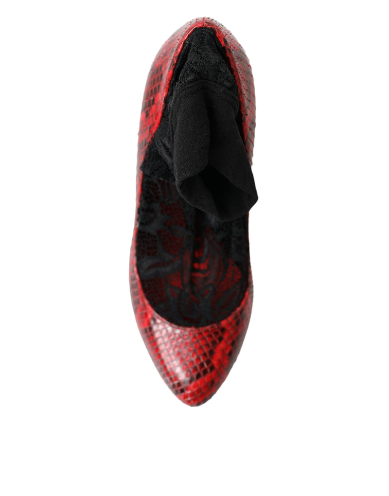 Dolce & Gabbana Red Ayers Leather Lace Socks Pumps