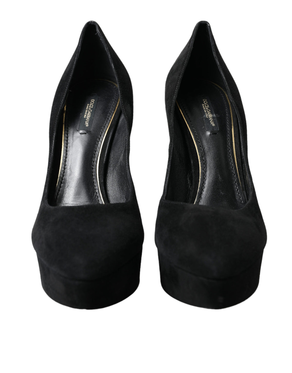 Dolce & Gabbana Black Suede Leather Platform Heel Pumps