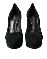 Dolce & Gabbana Black Suede Leather Platform Heel Pumps
