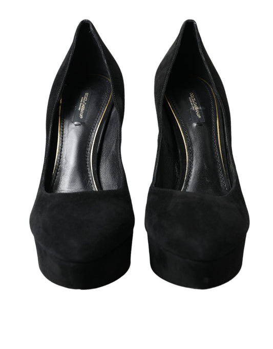 Dolce & Gabbana Black Suede Leather Platform Heel Pumps