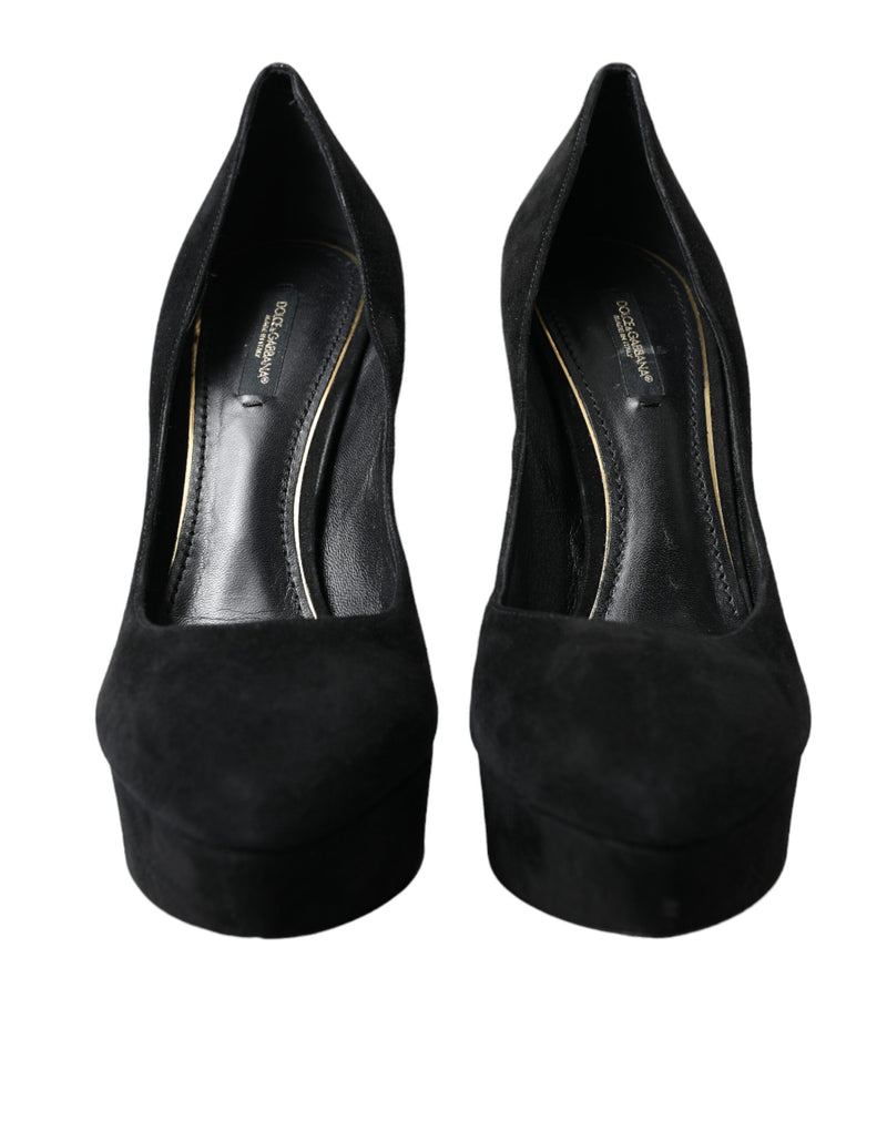 Dolce & Gabbana Black Suede Leather Platform Heel Pumps