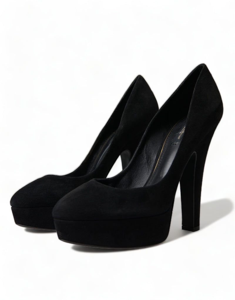 Dolce & Gabbana Black Suede Leather Platform Heel Pumps