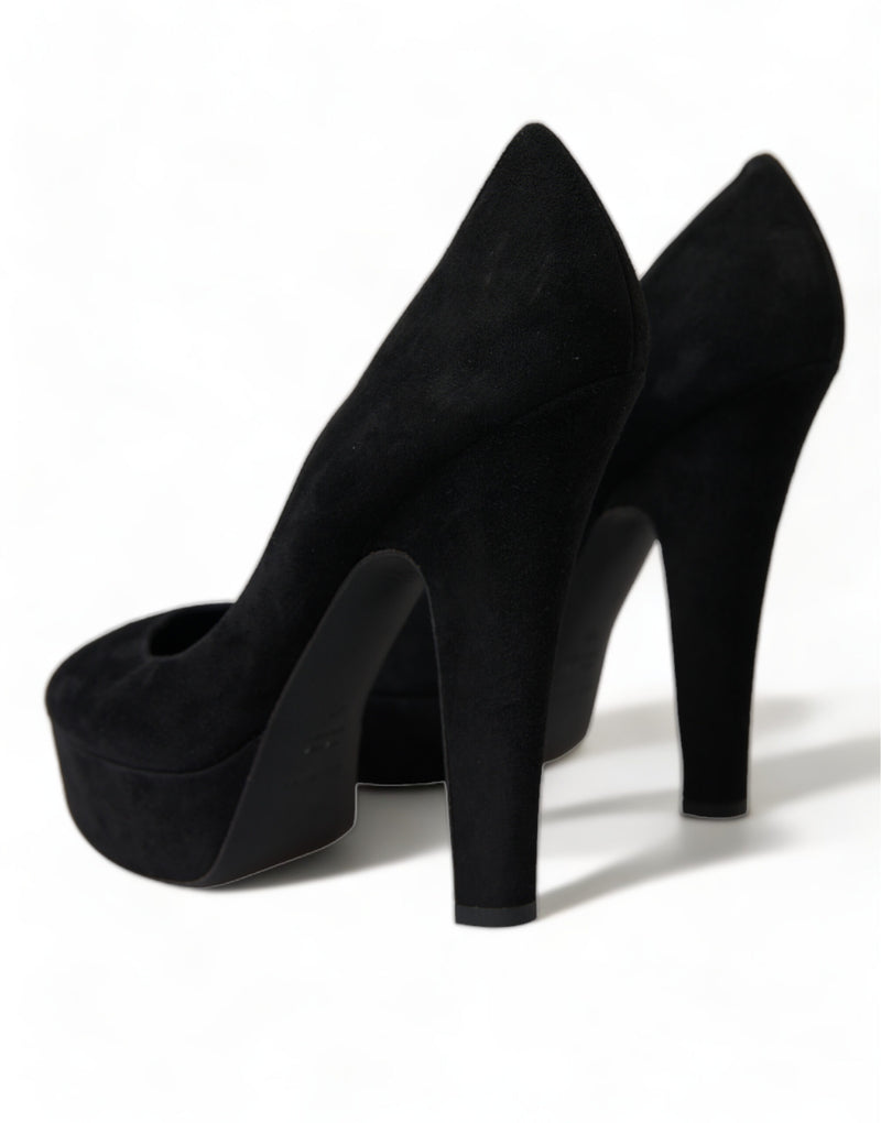 Dolce & Gabbana Black Suede Leather Platform Heel Pumps