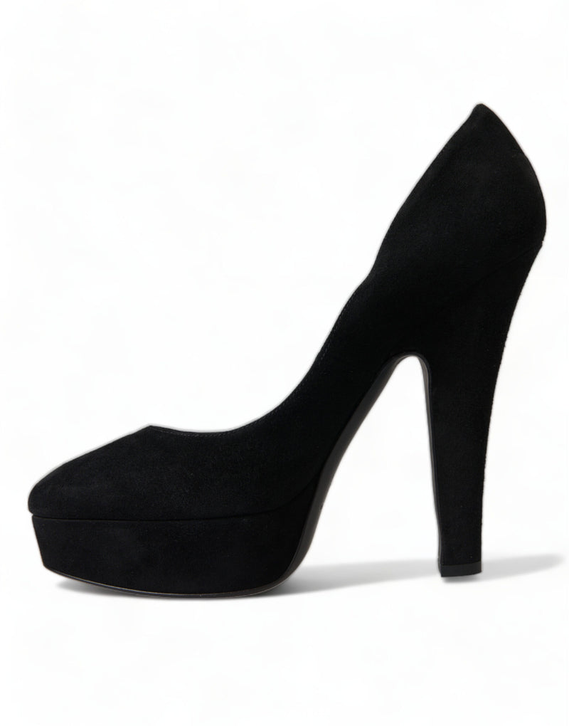 Dolce & Gabbana Black Suede Leather Platform Heel Pumps