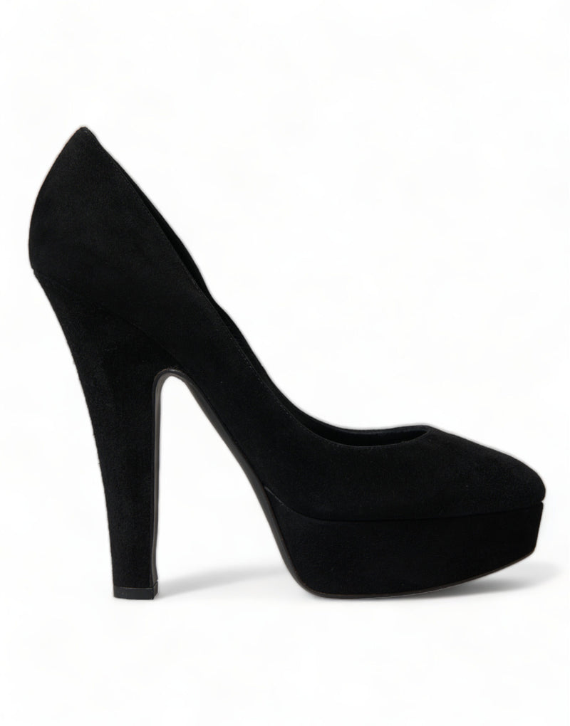 Dolce & Gabbana Black Suede Leather Platform Heel Pumps