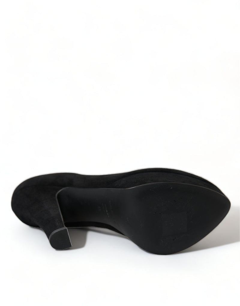 Dolce & Gabbana Black Suede Leather Platform Heel Pumps
