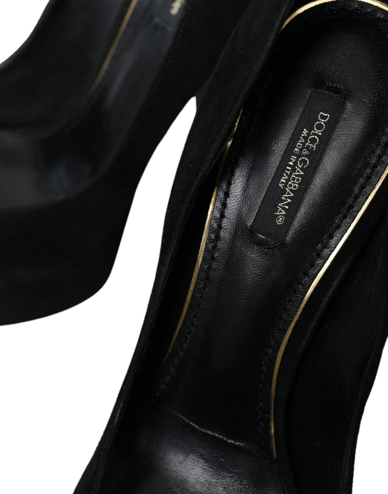 Dolce & Gabbana Black Suede Leather Platform Heel Pumps