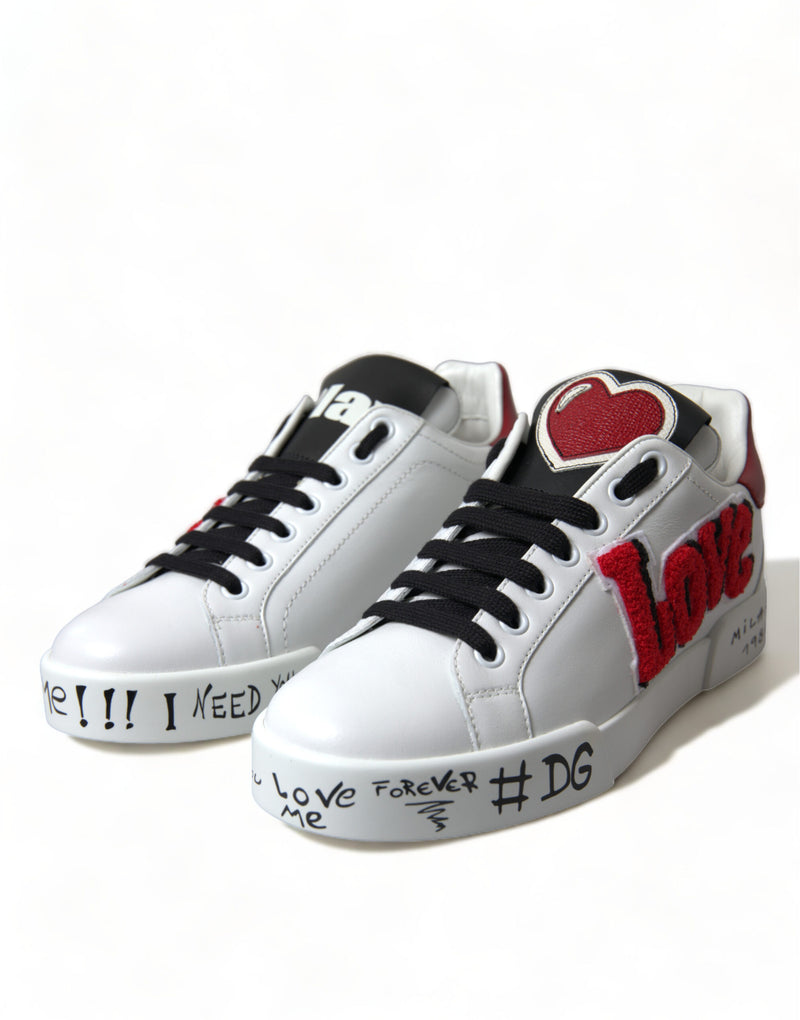 Dolce & Gabbana White Love Patch Portofino Classic Sneakers