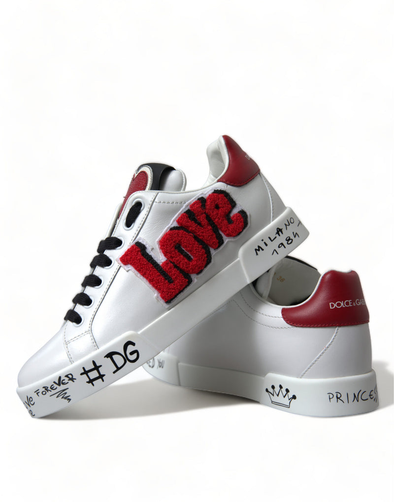 Dolce & Gabbana White Love Patch Portofino Classic Sneakers