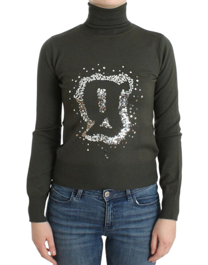 Pull col montant en laine verte de John Galliano