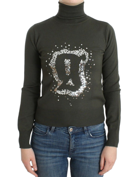 Pull col montant en laine verte de John Galliano