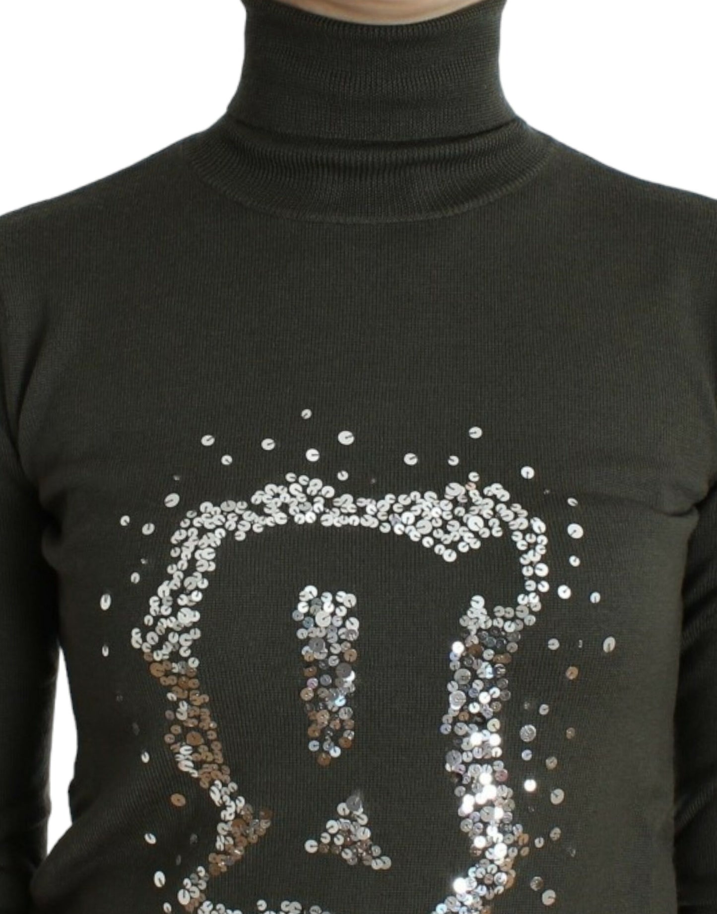 Pull col montant en laine verte de John Galliano