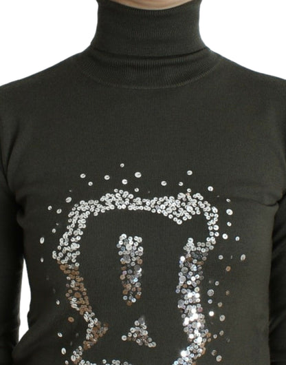 Pull col montant en laine verte de John Galliano
