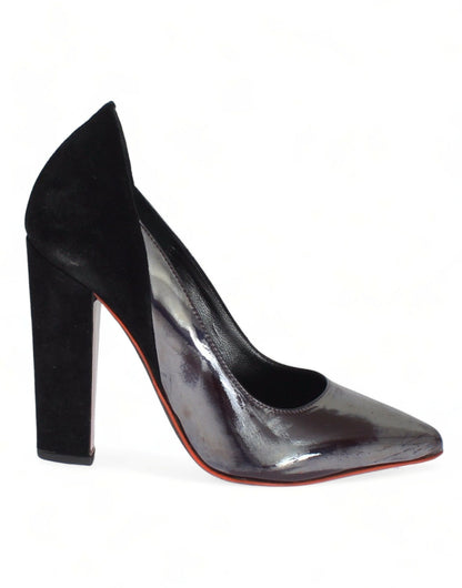 Escarpins à talons en cuir et daim gris et noir de Cédric Charlier