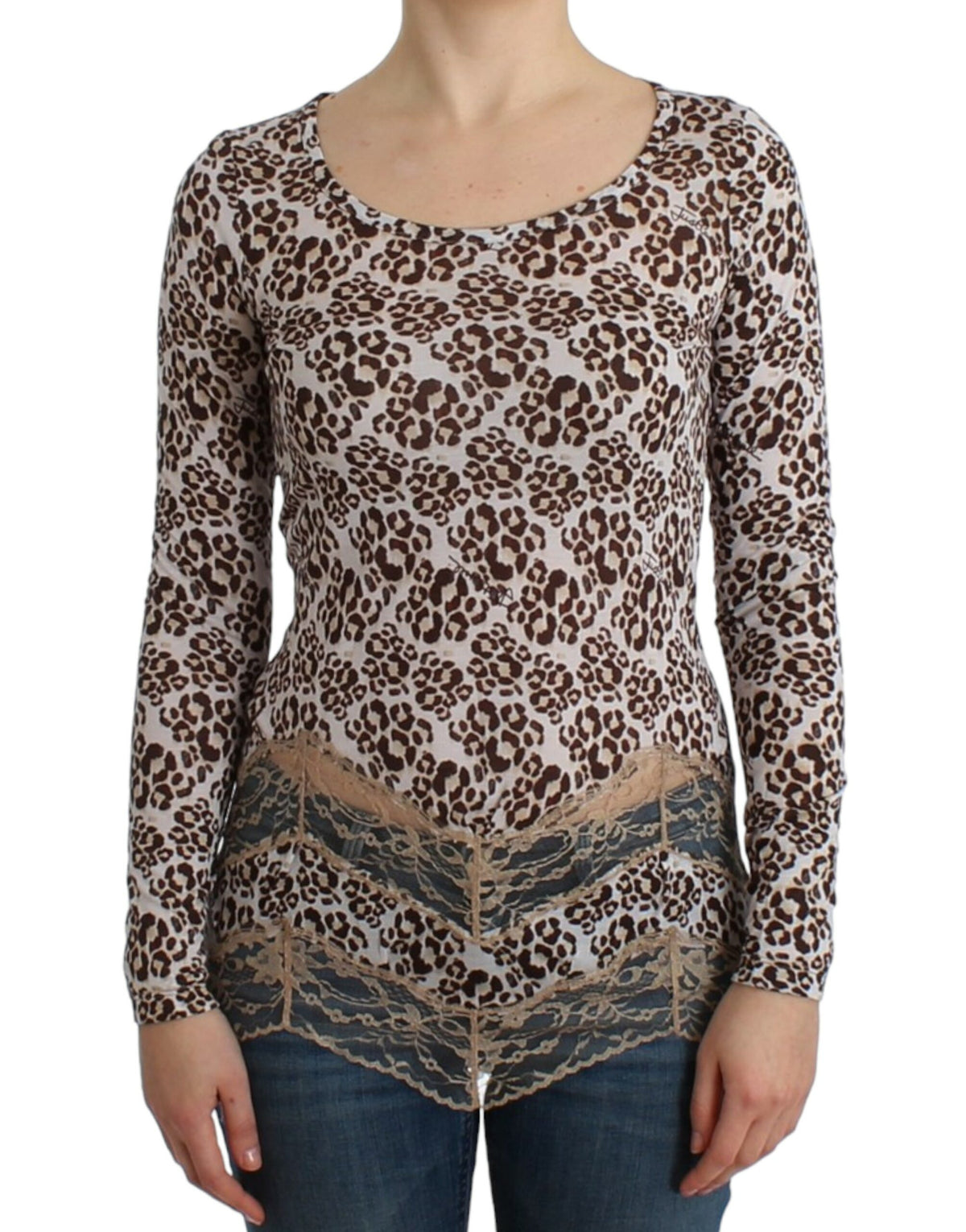 Top en dentelle à manches longues brun de Cavalli