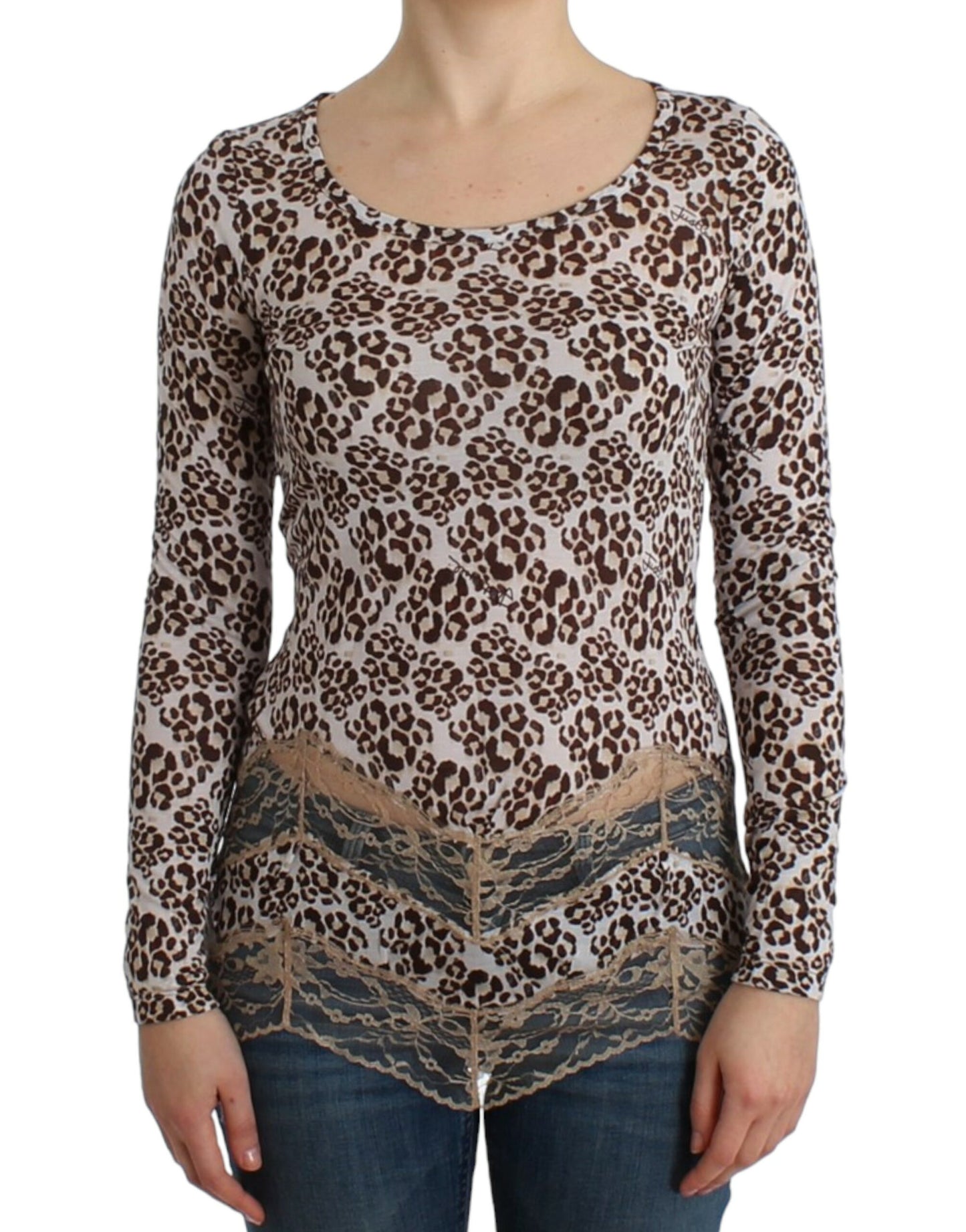 Top en dentelle à manches longues brun de Cavalli