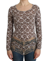 Top en dentelle à manches longues brun de Cavalli