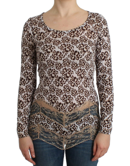 Top en dentelle à manches longues brun de Cavalli