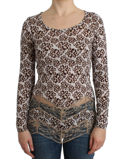 Top en dentelle à manches longues brun de Cavalli