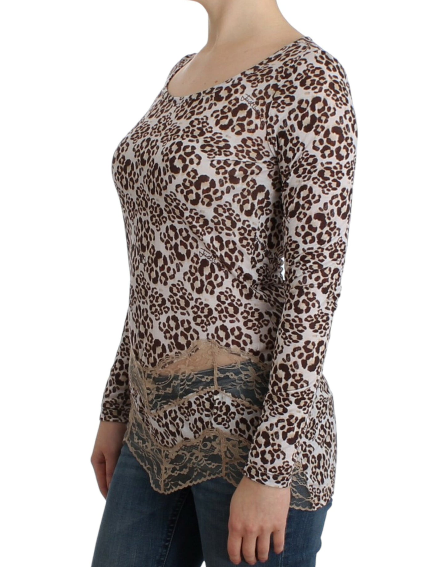 Top en dentelle à manches longues brun de Cavalli