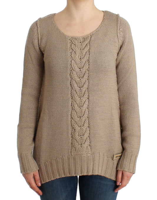 Pull en laine beige tricoté de Cavalli
