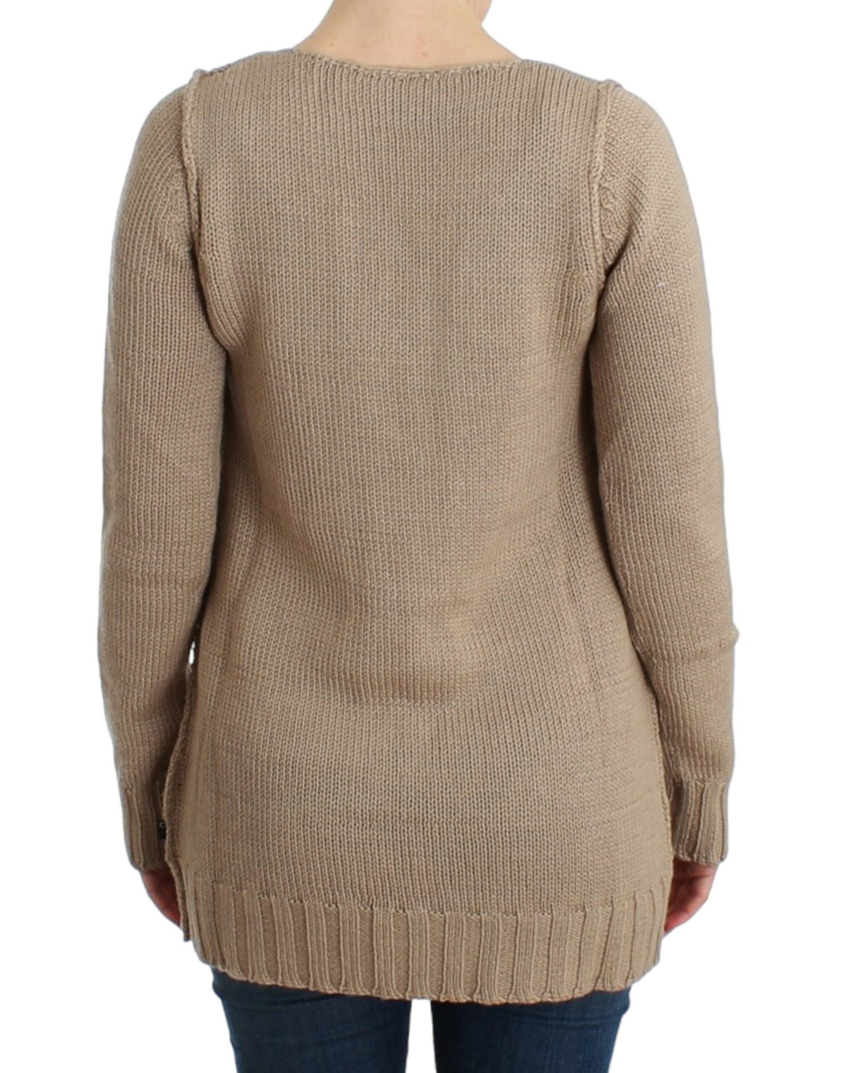 Pull en laine beige tricoté de Cavalli